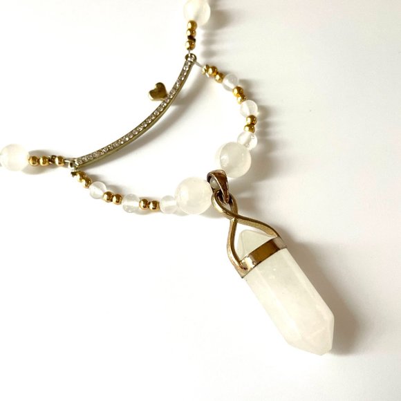 Blue Murano Glass Necklace Gold Toggle Clamp with Quartz, details of Zirconium. - Picture 3 of 4